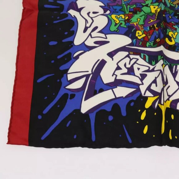 HERMES Carre 40 Graffiti Scarf Silk Black Multicolor Auth - Picture 6 of 7